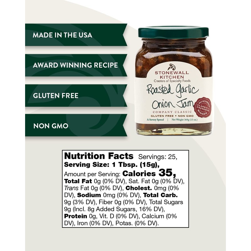 Stonewall Kitchen Roasted Garlic Onion Jam, 13 Ounces (Pack of