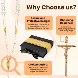 FUNPAR Lazo Para Boda, Pearl Wedding Lasso for Ceremony Catholic Gift, Rosario Lazos Para Boda Catolica, Lazo De Bodas Para Los Novios, Lasso for Wedding Ceremony, Wedding Pearl Rosary(Gold)