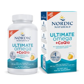 Nordic Naturals Ultimate Omega + CoQ10, Lemon - 90 Soft Gels - 1280 mg Omega-3 + 100 mg CoQ10 - Heart Health, Cellular Energy, Antioxidant Support - Non-GMO - 45 Servings