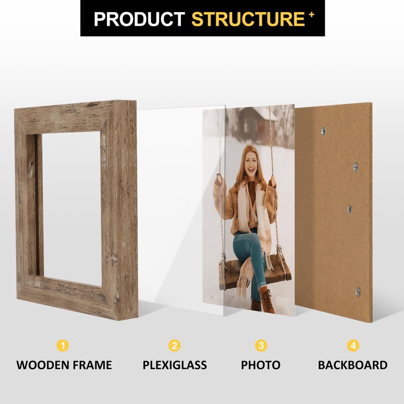 TOFOREVO 4x4 Picture Frames Set of 6 Rustic Wood Grain