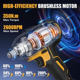 [Brushless Impact Wrench] LOWEWE 1/2 Inch Brushless Impact Wrench, 258 ft-lbs 350 Nm Torque, 2x 2.6Ah Batteries, 21V Electric Impact Gun with 6 Sockets and Full Accessories for Car and Home - Colour: 1*2.6AH Battery(Blue) + Carton