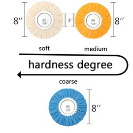 3pcs 8" Airway Buffing Wheel Kit (White/Orange/Blue), 5/8" Arbor Hole,16 Ply Fine, Medium, Coarse, Polishing for Angle Grinder Mirror Finish on Aluminum and Stainless