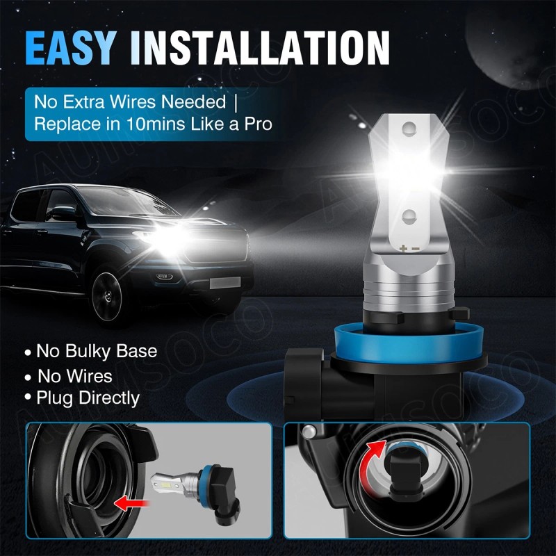 AUIMSOCO 4pcs H11 H9 LED Headlight Bulbs 100W 6000K Super