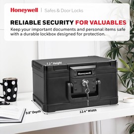 Honeywell Safes & Door Locks - Small Safe Box Chest for Home - Fireproof Safe Holds #10 Envelopes, USB Flash - Strong ABS Plastic - Document, Money Safe with Key Lock System - 0.15 CU, Black - 1101