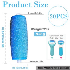 YanBous 20 Stück Ersatzrollen für Velvet Smooth - Pediküre Fußpflege,Profi die elektrischen Hornhautentferner - Sanfte Pediküre Nachfüllungen für seidig glatte Haut