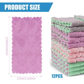 VEKEK 12 Pack Kitchen Cloth Dish Towels,Super Soft Reusable Dish Towels Coral Fleece Cloths,Premium Microfiber Cleaning Cloths Streak Free Non-Scratch Cloth for Kitchen, Glass, Windows