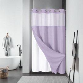 eachope Lavender No Hook Waffle Weave Shower Curtain with snap-in Liner Replacement, 230GSM Waterproof Fabric Hotel Shower Curtain Set for Bathroom, Through Mesh Top Window,54Wx80H