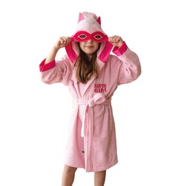 ELY PARKER Children's Terry Towelling Bathrobe, Boys, Girls, Turkish Cotton Towel with Hood, Super Soft, Absorbent, Comfortable, Thick, super girl