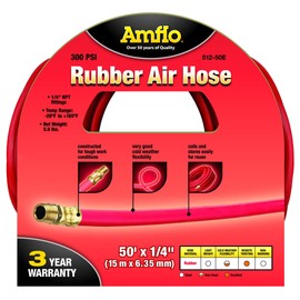 Amflo 512-50E Red 300 PSI Rubber Air Hose 1/4" x 50' with 1/4" MNPT End Fittings
