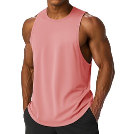 MAGCOMSEN Mens Tank Tops Dry Fit Sleeveless Muscle Shirt Gym Active Weight Lifting Crewneck Cut Off Shirts Summer Beach Vacation Tanks Pink L