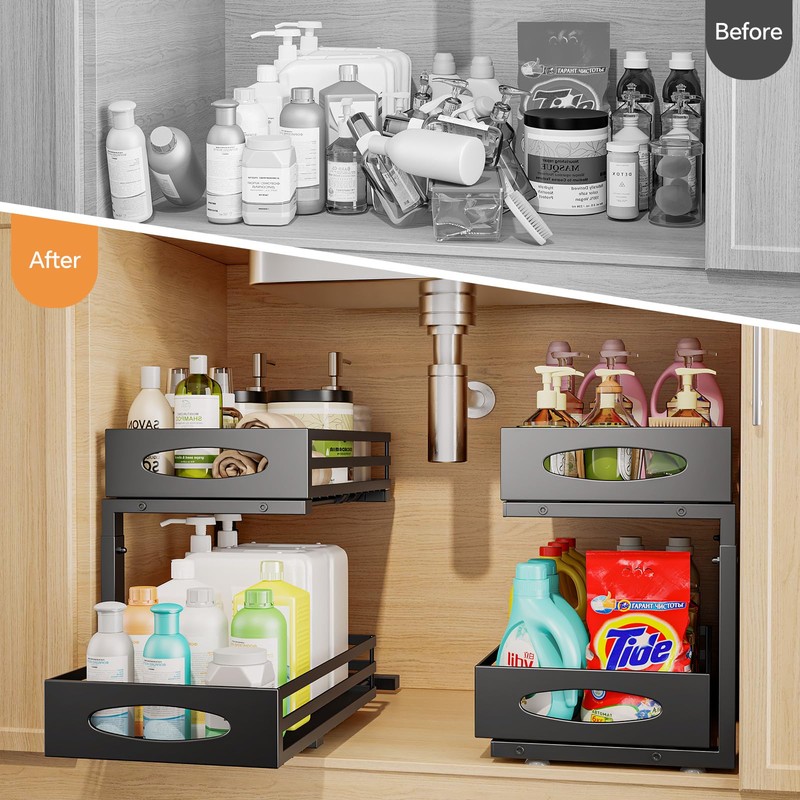 Under Sink Organizer, 2 Tier Under Sink Organizers and Storage,