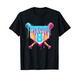 8th Birthday Softball Ice Cream Drip 8 Years Boy Girl Gift T-Shirt