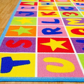champion rugs Kids/Baby Room/Daycare/Classroom/Playroom Sit Spot Area Rug Letters Numbers Shapes Play Mat Fun Educational Non-Slip Back (8 Feet X 10 Feet)