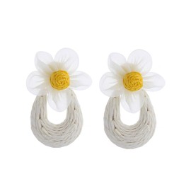 XFSRG Bohemian Raffia Flower Woven Lightweight Summer Earrings Handmade Transparent Fishnet Flowers Drop Natural Raffia Earrings for Women, Rafia