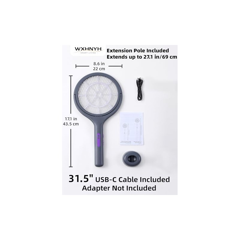Electric Fly Swatter with Extendable Handle & Rotating Head, 3000V