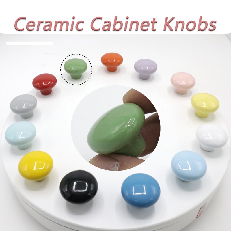Joyangy 10Pack Ceramic Cabinet Knobs, 1.26Inch/32mm Green Round Drawer Dresser