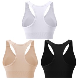 Zip Front Sports Bras for Women Adjustable Racerback Medium Support Bras Padded Post-Surgery Bras Seamless Yoga Athletic Bra