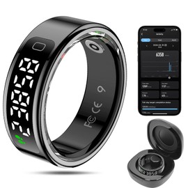 MagLoop Smart Ring Health Tracker for Men/Women,Fitness Ring Sleep Tracker with LED Display Sreeen,Fast Charging,Health and Sleep Monitoring,Motion Tracking,Female Cycle,Waterproof (Black, 7)
