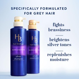 Hair Biology Hair Biology Biotin-Infused Purple Shampoo and Conditioner Set for Grey Hair, Anti-Brassiness, Moisturizing, Color-Safe, Silver & Glowing, Corrects Yellow Tones, 12.8 Fl Oz Each, 2 Pack
