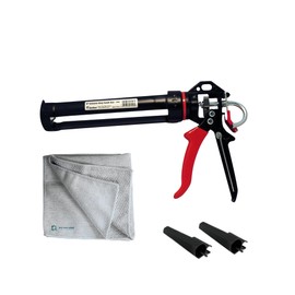 Professional 26:1 Caulking Gun Kit – Heavy-Duty Caulk Gun with Revolving Barrel, Drip-Free Release + Cartridge Caps & Microfiber Cloth