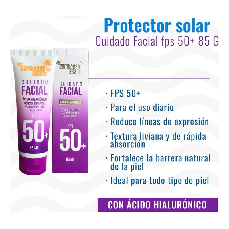 Protector Facial Caribbean Fps50 Ácido Hialurónico 85ml