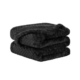 sourcing map Flannel Fleece Bed Blankets, Soft Warm Microfiber Blanket, Mesh Fuzzy Plush 330GSM Lightweight Decorative Solid Blankets for Bed Black 75 x 100cm