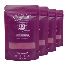 Benmart - Açaí en Polvo Premium 400 g | Superalimento con Antioxidantes, Fibra y Grasas Saludables para Energía y Recuperación Muscular 4 Pack