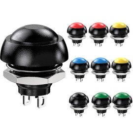 Interruptor de botón momentáneo impermeable de 12 mm de apertura normal, sin microencendido y apagado 125 V, 3 A, 10 unidades (rojo, negro, verde, azul amarillo)