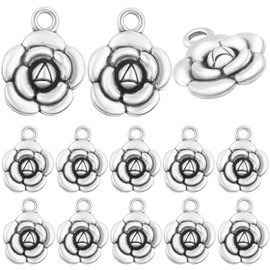 BronaGrand 60pcs Antique Silver Rose Flower Charms Tibetan Alloy Vintage Dangle Flower Pendants Necklace Bracelet Charms for Christmas Valentine's Gifts