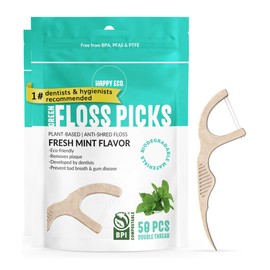 Floss Picks Biodegradable (100pcs) - Plant Based Dental Floss Picks, Natural Flossers for Adults & Kids, Nontoxic Vegan Tooth Pick Flossers & Eco Floss Sticks - Double Thread Mint