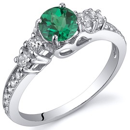 PEORA Simulated Emerald Solstice Ring for Women 925 Sterling Silver, 5mm Round Shape, Comfort Fit, Size 9, Promise, Engagement, Statement Ring, Gifts for Birthday, Anniversary, Christmas, Wedding