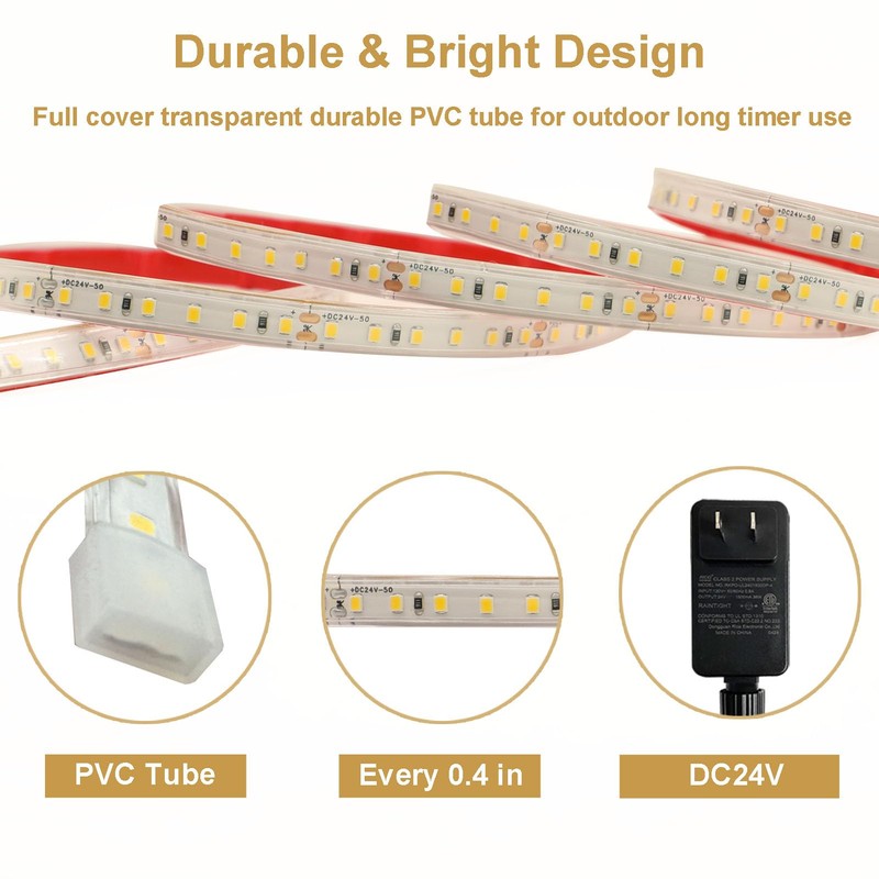 echosari 65.6Ft LED Strip Lights, 6000K Ultra-Bright Strip Lights with