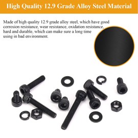 555 Pieces M3 Screws Nuts Washers Set Black, Sutemribor M3 x 6/8/10/12/16/20/25mm Hex Socket Head Cap Screws Nuts Washers Assortment Kit, 12.9 Grade Alloy Steel, Fully Threaded