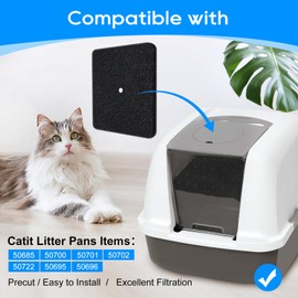 Cunina 6 pack Cat Litter Box Replacement Carbon Filters Compatible with Catit Hooded Litter Box, Pre-Cut Activated Charcoal Air Purifier for Cat Litter Pan