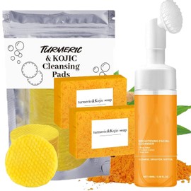 Set De 3 Piezas Para El Cuidado Y Lavado De La Piel Con Cúrcuma, Trío De Cúrcuma: Jabón De Ácido Kójico/Discos Faciales/Gel Limpiador Facial Con Cepillo, Jabón De Cúrcuma, Jabón De Cúrcuma,