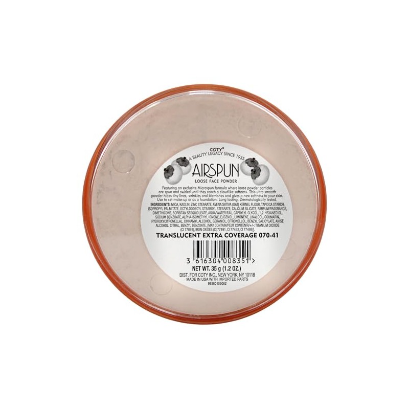 Airspun - Polvo facial Coty, translúcido, extra cobertura, 2.3 oz