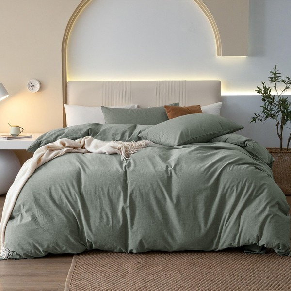 JIYUAN 100% Washed Cotton Duvet Cover Set 3 Pieces Oversized