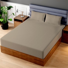 Superity Linen California King Fitted Sheet - Soft and Comfortable Bed Sheet Made from 100% Cotton - 200 Thread Count for Optimal Durability and Smoothness - Taupe