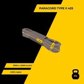 EdcX 3 mm Nylon Paracord 425 (15, 30, 50 and 100 m) - 3 mm Type II, 100% Nylon Rope, 3 Beach Rope, 3 mm Nylon Rope in Many Colours (Dark Grey, 15 m)
