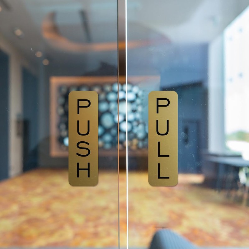 Basic Vertical Push Pull Door Sign (Black/Silver) - Small