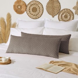 Kevin Textile 14x36 Inch Long Lumbar 1 Pack Boho Decorative Throw Pillow Cover Soft Striped Corduroy Rectangle Cushion Case Farmhouse Solid Color Accent for Living Room Couch Sofa Bed, Light Brown