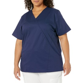 WonderWink Women's Plus-Size Wonderwork Mock Wrap Scrub Top, Navy, XX-Large