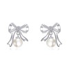 SHEAISRS Bow Pearl Earrings Sterling Silver Bow Stud Earrings For