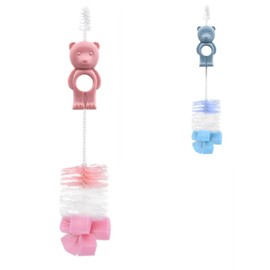 Lorelli Bottle and Suction Cleaning Brush Bear 2 in 1 Handle Two Brush Sizes, Colour: Pink