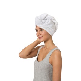 PANA Hair Turban Made of 100% Cotton I with Button Closure I Towel Turban I Absorbent Towel for Hair I Hair Towel I Soft I in 2 Different Colours I Dimensions: 70 x 26 cm I Colour: White