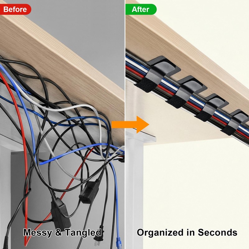 Silcpall Cable Management Under Desk, 20 Pair Cord Organizer Straps