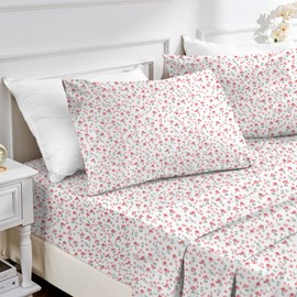 MUXHOMO Queen Size 4 Piece Sheet Set, Soft Breathable Bed Sheet Set for Bedroom with Deep Pocket Up to 16", Wrinkle-Free & Cooling Bedding for Oeko-TEX Certified - Rose Bloom