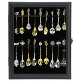 COMSREV 18 Souvenir Tea Spoon Display Case Wall Mount Lockable UV Protection Acrylic Door Wood Display Rack Stand for Spoon Collection