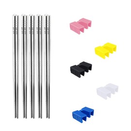 5 Pairs Reusable Chopsticks Aids Training Chopsticks，Stainless Steel Metal Chop Sticks，Adult Training Chopsticks Chopsticks Aids for Adults, Children, Beginners,Practice Chinese Japanese Korean Food