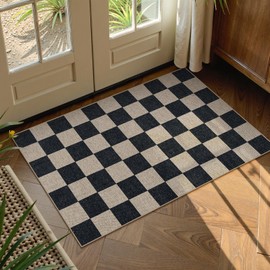 Lahome Checkered Easy Jute 2x3 Rug, Small Entryway Rug Non Slip Kitchen Front Door Mat, Farmhouse Neutral Area Rug Non Shedding Low Pile Floor Carpet for Foyer Porch Doorway